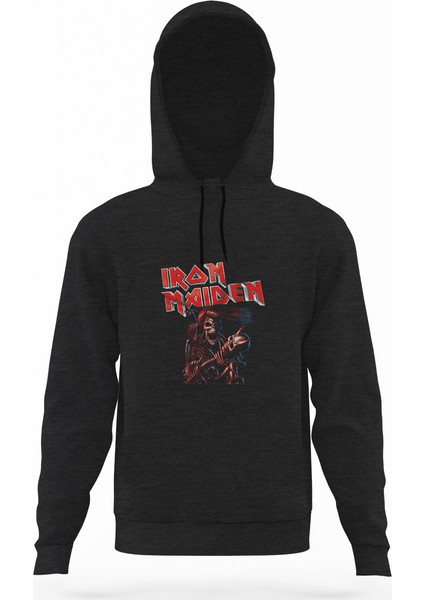Iron Maiden Ed Force One Canavar Yolda Füme Antrasit Erkek Kapüşonlu Sweatshirt Uzun Kol