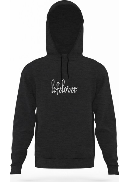 Lifelover Logo Füme Antrasit Erkek Kapüşonlu Sweatshirt Uzun Kol