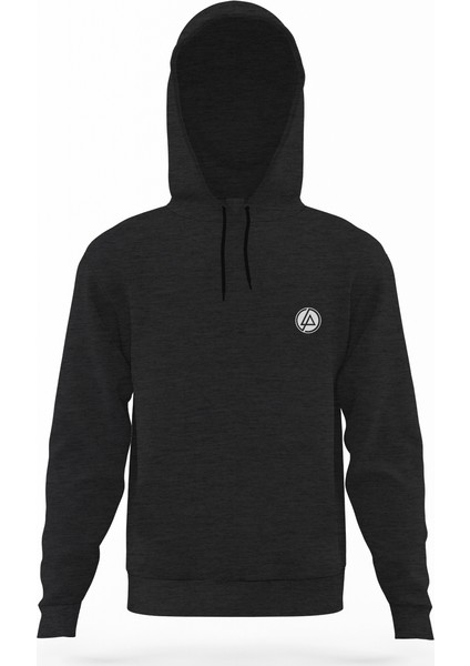 Linkin Park Logo Göğüs Logo Füme Antrasit Erkek Kapüşonlu Sweatshirt Uzun Kol