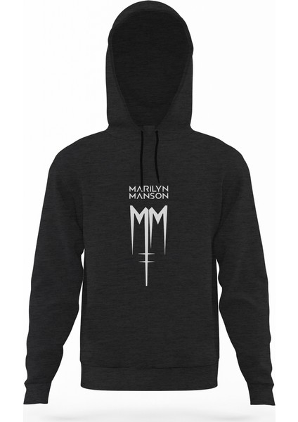 Marilyn Manson mm Füme Antrasit Erkek Kapüşonlu Sweatshirt Uzun Kol