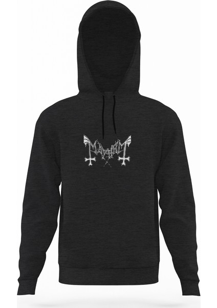 Mayhem Logo Füme Antrasit Erkek Kapüşonlu Sweatshirt Uzun Kol