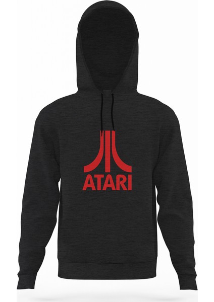 Atari Logo Füme Antrasit Erkek Kapüşonlu Sweatshirt Uzun Kol