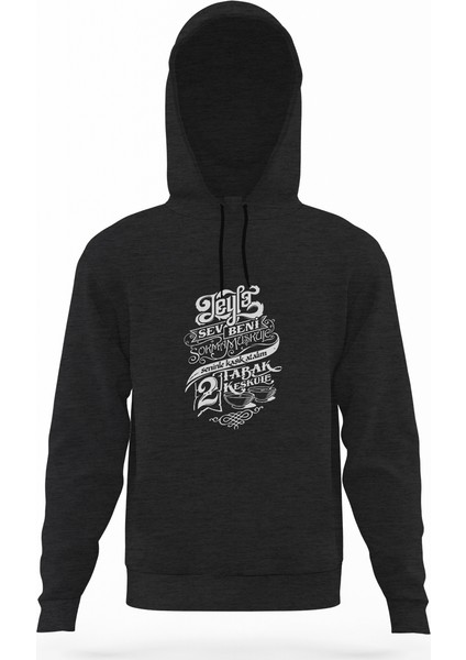 Leyla Sev Beni Füme Antrasit Erkek Kapüşonlu Sweatshirt Uzun Kol