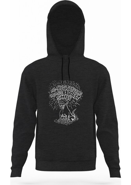 My Best Friend Füme Antrasit Erkek Kapüşonlu Sweatshirt Uzun Kol