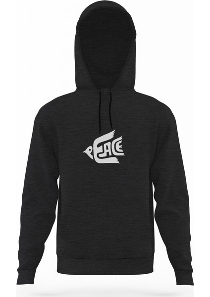 Peace Güvercin Füme Antrasit Erkek Kapüşonlu Sweatshirt Uzun Kol