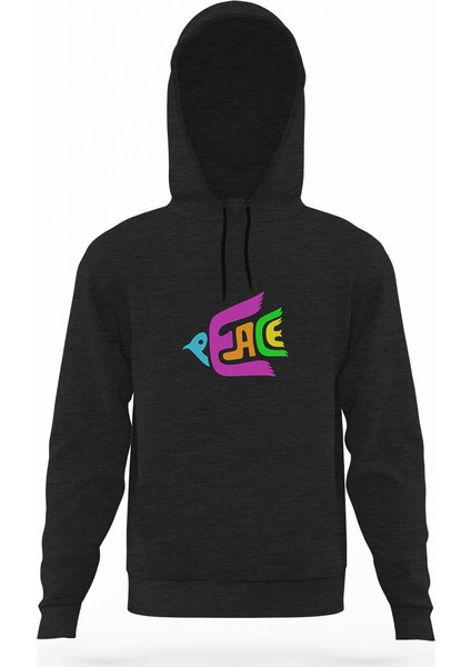 Peace Colours Mix Füme Antrasit Erkek Kapüşonlu Sweatshirt Uzun Kol