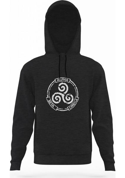 Alpha Beta Omega Teen Wolf Füme Antrasit Erkek Kapüşonlu Sweatshirt Uzun Kol