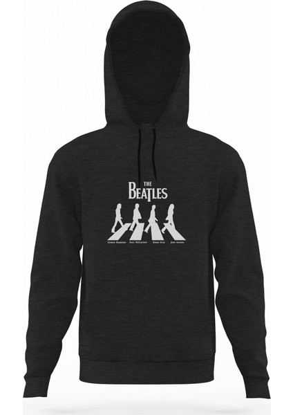 Road The Beatles Logo Müzik Beatles Füme Antrasit Erkek Kapüşonlu Sweatshirt Uzun Kol