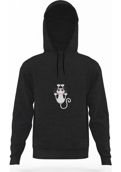 Cat Clipartcat Scratching Claws Vector Cat Füme Antrasit Erkek Kapüşonlu Sweatshirt Uzun Kol