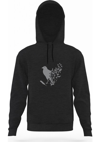 Crow Füme Antrasit Erkek Kapüşonlu Sweatshirt Uzun Kol
