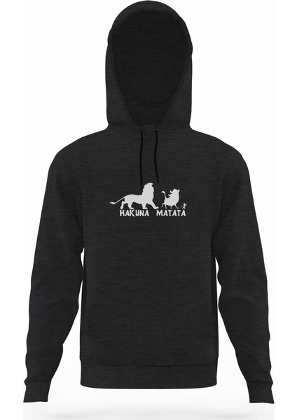 Hakuna Matata Füme Antrasit Erkek Kapüşonlu Sweatshirt Uzun Kol
