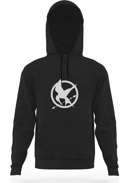 Symbols District Mockingjay Vector By Trebory6 Füme Antrasit Erkek Kapüşonlu Sweatshirt Uzun Kol