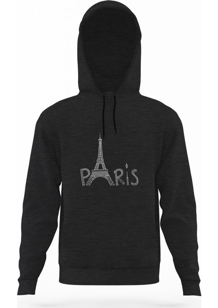 Eiffel Tower Silhouet Füme Antrasit Erkek Kapüşonlu Sweatshirt Uzun Kol