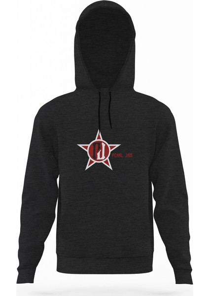 Pearl Jam Logo Füme Antrasit Erkek Kapüşonlu Sweatshirt Uzun Kol