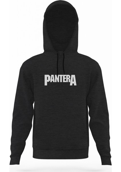 Pantera Logo Füme Antrasit Erkek Kapüşonlu Sweatshirt Uzun Kol