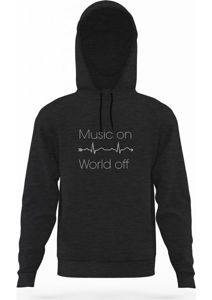 Music On World Off Füme Antrasit Erkek Kapüşonlu Sweatshirt Uzun Kol