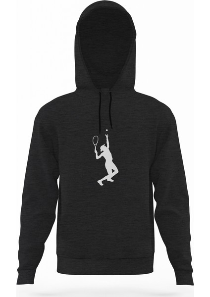 Tennis Spor Füme Antrasit Erkek Kapüşonlu Sweatshirt Uzun Kol