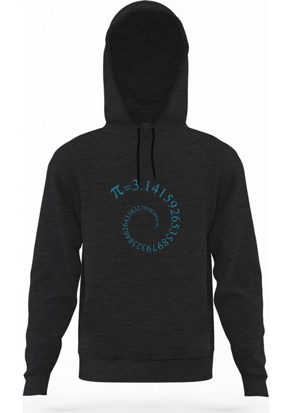 14 Mart Dünya Pi Günü Füme Antrasit Erkek Kapüşonlu Sweatshirt Uzun Kol