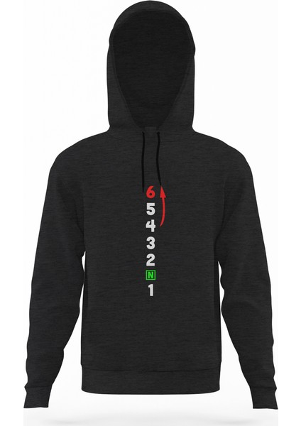 1N23456 Motor Ileri Füme Antrasit Erkek Kapüşonlu Sweatshirt Uzun Kol
