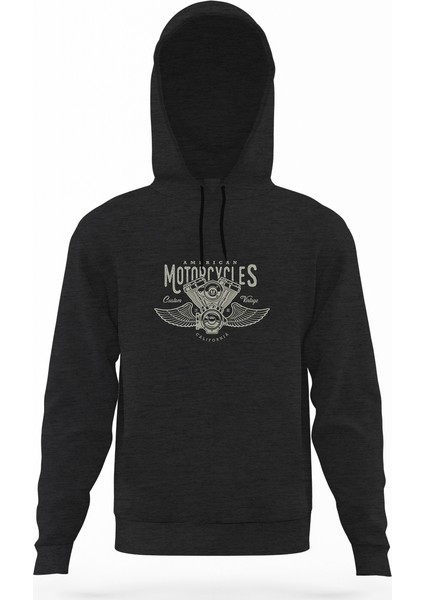 American Costum Vintage Füme Antrasit Erkek Kapüşonlu Sweatshirt Uzun Kol