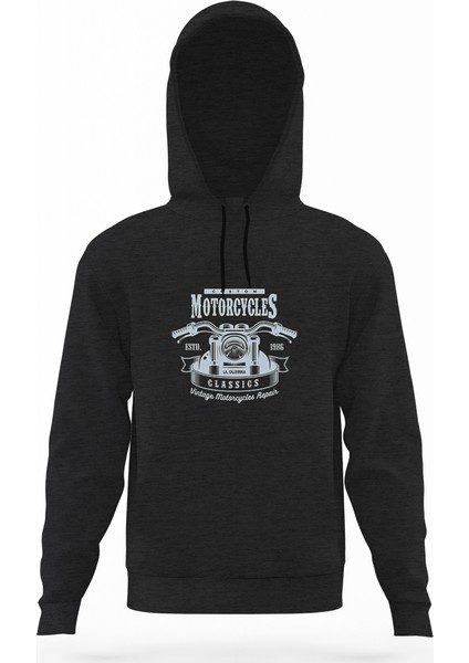 American Moto Costum Classics Füme Antrasit Erkek Kapüşonlu Sweatshirt Uzun Kol