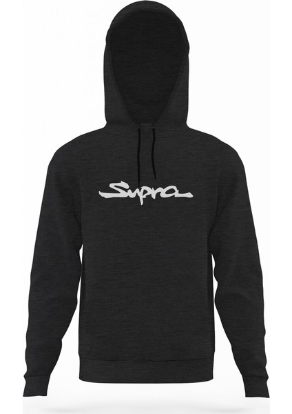 Araba Supra Logo Füme Antrasit Erkek Kapüşonlu Sweatshirt Uzun Kol