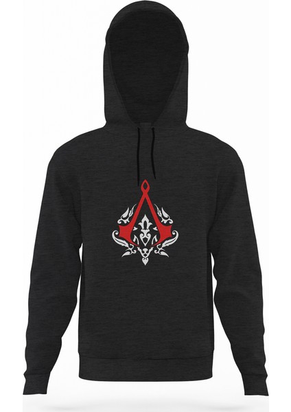 Assassin's Creed 2 Füme Antrasit Erkek Kapüşonlu Sweatshirt Uzun Kol