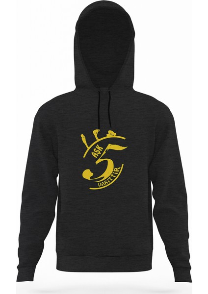Aşk 5 Vakittir Füme Antrasit Erkek Kapüşonlu Sweatshirt Uzun Kol