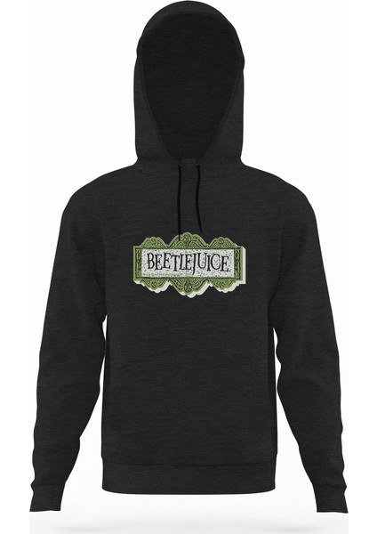 Beetlejuice Logo Füme Antrasit Erkek Kapüşonlu Sweatshirt Uzun Kol