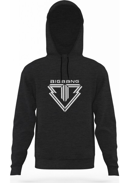 Big Bang Logo Füme Antrasit Erkek Kapüşonlu Sweatshirt Uzun Kol
