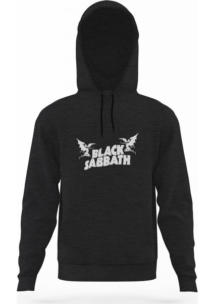 Black Sabbath Logo Füme Antrasit Erkek Kapüşonlu Sweatshirt Uzun Kol