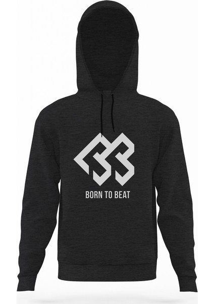 Born To Beat Füme Antrasit Erkek Kapüşonlu Sweatshirt Uzun Kol
