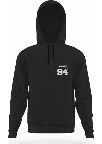 Bts J Hope 94 Füme Antrasit Erkek Kapüşonlu Sweatshirt Uzun Kol