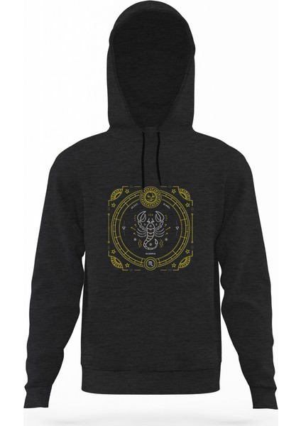 Burç Akrep Scorpio Füme Antrasit Erkek Kapüşonlu Sweatshirt Uzun Kol