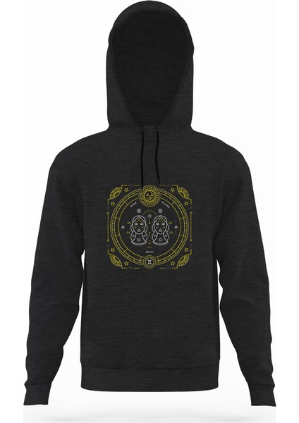 Burç Ikizler Gemini Füme Antrasit Erkek Kapüşonlu Sweatshirt Uzun Kol