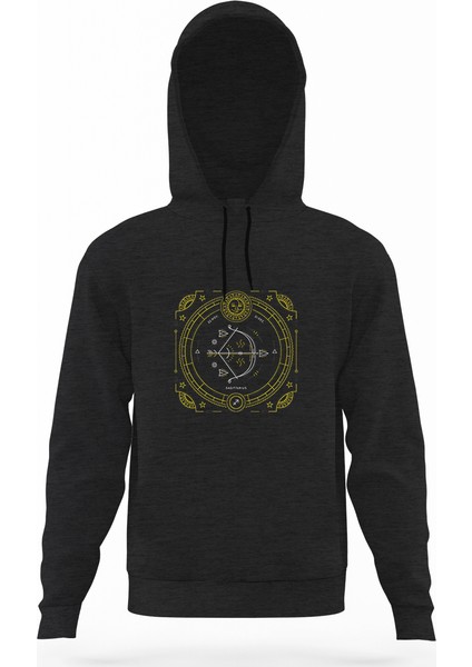 Burç Yay Sagittarius Füme Antrasit Erkek Kapüşonlu Sweatshirt Uzun Kol