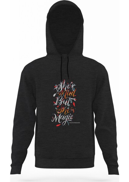 Charles Bukowski Shes Mad But She Füme Antrasit Erkek Kapüşonlu Sweatshirt Uzun Kol
