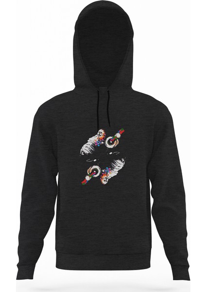 Dj Monkey Füme Antrasit Erkek Kapüşonlu Sweatshirt Uzun Kol