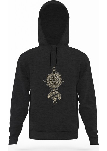 Dreamcatcher Pusula Füme Antrasit Erkek Kapüşonlu Sweatshirt Uzun Kol