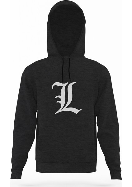 L Deadnote Füme Antrasit Erkek Kapüşonlu Sweatshirt Uzun Kol