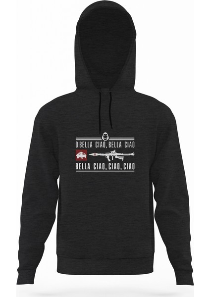 La Casa De Papel Rpg Füme Antrasit Erkek Kapüşonlu Sweatshirt Uzun Kol