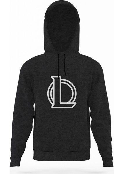 League Of Legends Logo Line Füme Antrasit Erkek Kapüşonlu Sweatshirt Uzun Kol