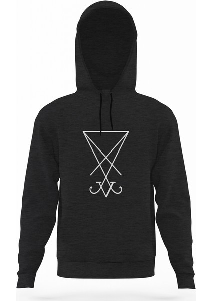 Lucifer Sigil Füme Antrasit Erkek Kapüşonlu Sweatshirt Uzun Kol