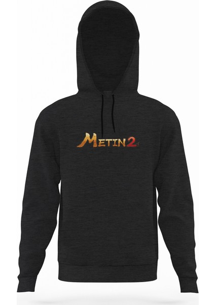 Metin2 Logo Füme Antrasit Erkek Kapüşonlu Sweatshirt Uzun Kol