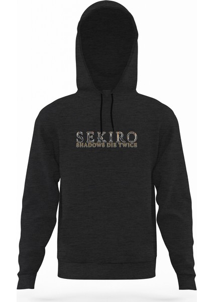 Sekiro Shadows Die Twice Logo Füme Antrasit Erkek Kapüşonlu Sweatshirt Uzun Kol