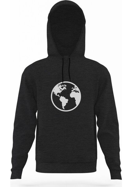 Silhouette Earth Icon Füme Antrasit Erkek Kapüşonlu Sweatshirt Uzun Kol