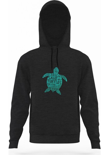 Silhouette Save The Turtles Füme Antrasit Erkek Kapüşonlu Sweatshirt Uzun Kol