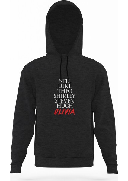 The Haunting Of Hill House Characters Name Füme Antrasit Erkek Kapüşonlu Sweatshirt Uzun Kol