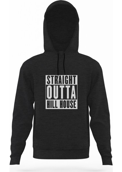 The Haunting Of Hill House Straight Outta Hill House Füme Antrasit Erkek Kapüşonlu Sweatshirt Uzun K
