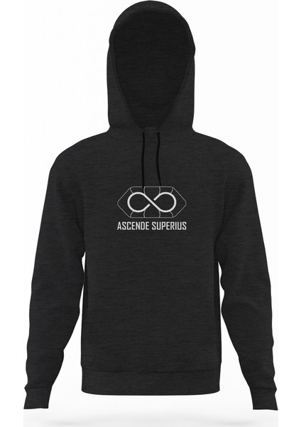 THE100 Ascende Superius Füme Antrasit Erkek Kapüşonlu Sweatshirt Uzun Kol